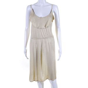 Ellelauri Womens Scoop neck Ruffle Trim Metallic Sundress Gold Size S